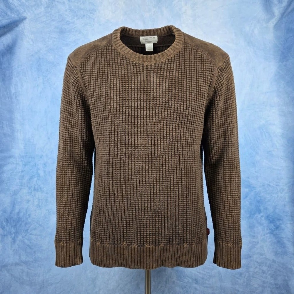 Levi Strauss & Co Mens XL Brown Waffle Knit Cotton Sweater Shoulder Patch Crew